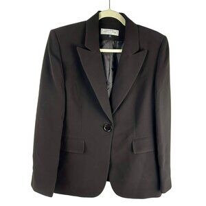Tahari ASL Blazer Jacket Women 12 Petite Chocolate Brown One Button Career Work
